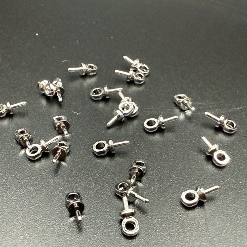 Бейл, штырь, под вклейку, латунь, цвет серебро/родий, размер 7,5х1 мм