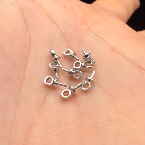 Бейл, штырь, под вклейку, латунь, цвет серебро/родий, размер 7,5х1 мм