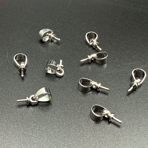 Бейл, штырь, под вклейку, латунь, цвет серебро/родий, размер 11х4 мм