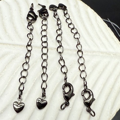 Карабин, замочек, латунь, цвет-вороненая сталь, 12 мм, с удлинителем 50 мм, подвеска-сердечко объемное, цена за 1 шт