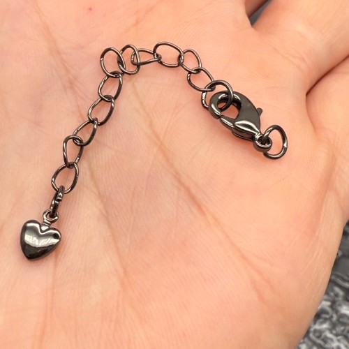 Карабин, замочек, латунь, цвет-вороненая сталь, 12 мм, с удлинителем 50 мм, подвеска-сердечко объемное, цена за 1 шт