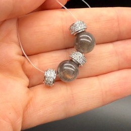 Бусина, разделитель, с фианитами, латунь, цвет серебро/родий, размер 7,5х5 мм