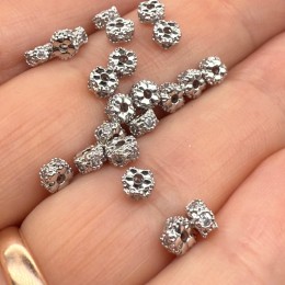 Разделитель с фианитами, латунь, цвет серебро/родий, размер 4х2,5 мм, цена за 10 шт