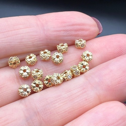 Разделитель с фианитами, латунь, цвет золото, размер 4х2,5 мм, цена за 10 шт