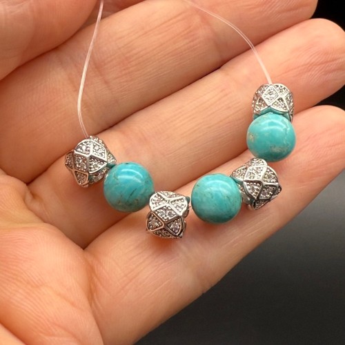 Разделитель с фианитами, латунь, цвет серебро/родий, размер 7х6 мм