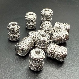 Бусина, разделитель, с фианитами, латунь, цвет серебро/родий, размер 10х7,5 мм