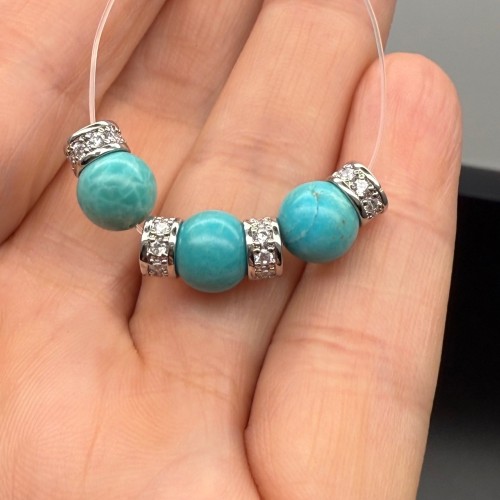 Разделитель с фианитами, латунь, цвет серебро/родий, размер 6х3 мм