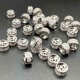 Разделитель с фианитами, латунь, цвет серебро/родий, размер 6х3 мм