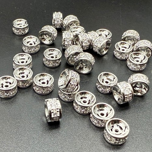 Разделитель с фианитами, латунь, цвет серебро/родий, размер 6х3 мм