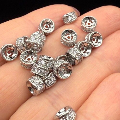 Разделитель с фианитами, латунь, цвет серебро/родий, размер 6х3 мм