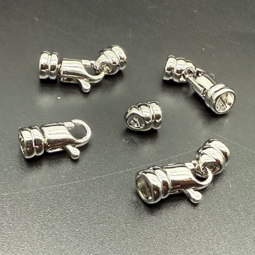 Застёжка, замочек, латунь, цвет серебро/родий, общая длина 17х5 мм