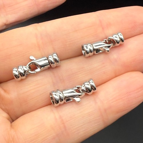 Застёжка, замочек, латунь, цвет серебро/родий, общая длина 17х5 мм