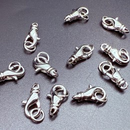 Карабин, с колечком, родий/латунь, цвет серебро/родий, размер 12 мм, цена за шт