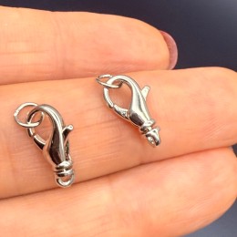 Карабин, с колечком, родий/латунь, цвет серебро/родий, размер 14 мм, цена за шт