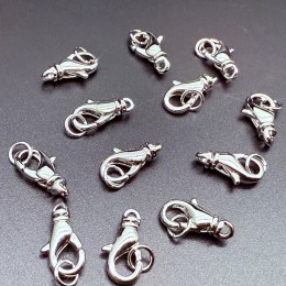 Карабин, с колечком, родий/латунь, цвет серебро/родий, размер 14 мм, цена за шт