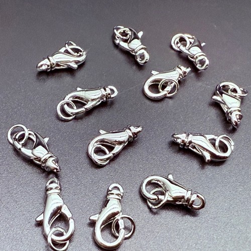 Карабин, с колечком, родий/латунь, цвет серебро/родий, размер 14 мм, цена за шт