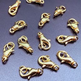 Карабин, с колечком, родий/латунь, цвет золото, размер 14 мм, цена за шт