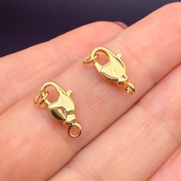 Карабин, замочек, лобстер, латунь, под золото, 14 мм, с соединительным колечком, цена за 1 шт