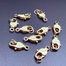 Карабин, замочек, лобстер, латунь, под золото, 14 мм, с соединительным колечком, цена за 1 шт