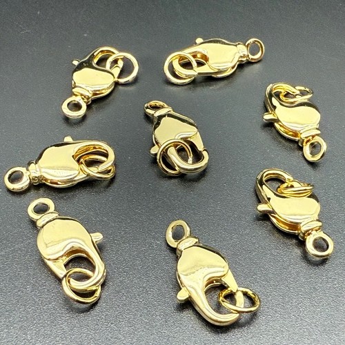 Карабин, замочек, лобстер, латунь, под золото, 17 мм, с соединительным колечком, цена за 1 шт