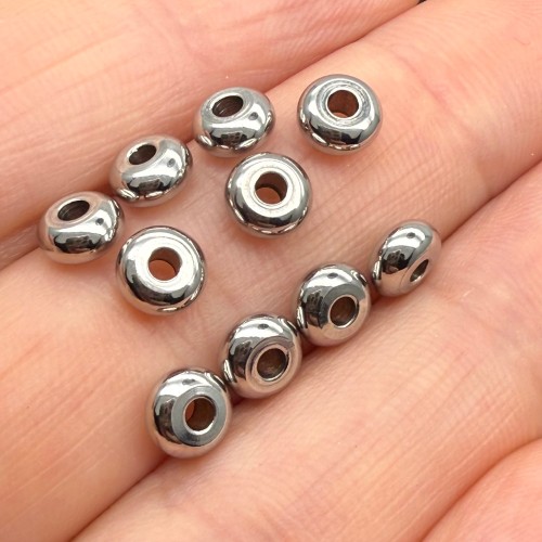 Бусина, разделитель, бублик, нержавеющая сталь, размер 6х3 мм, цена за 10 шт.