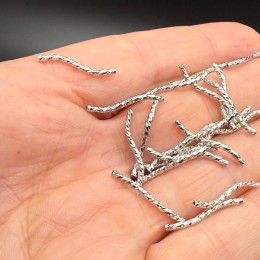 Разделитель, трубочка, рифленная, изогнутая, латунь, цвет серебро/родий, размер 20х1,5 мм