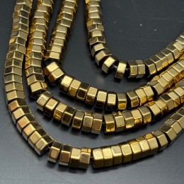 Каменные бусины, Гематит синтетический, золото, шайба, размер 6х3 мм, нить 40 см