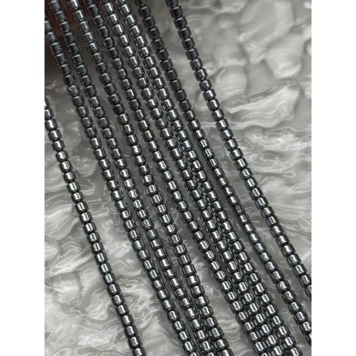 Каменные бусины, Гематит синтетический, цвет серебро, трубочки, размер 3х3 мм, нить 40 см