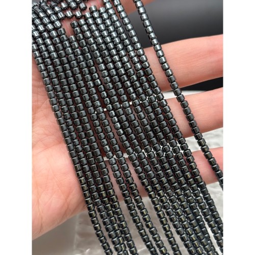Каменные бусины, Гематит синтетический, цвет темное серебро, трубочки, размер 3х3 мм, нить 40 см