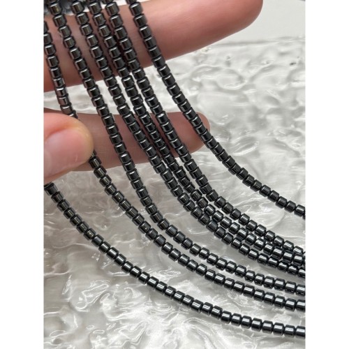 Каменные бусины, Гематит синтетический, цвет темное серебро, трубочки, размер 3х3 мм, нить 40 см