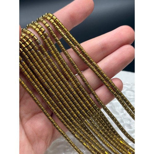 Каменные бусины, Гематит синтетический, цвет золото, трубочки, размер 3х3 мм, нить 40 см