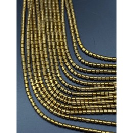 Каменные бусины, Гематит синтетический, цвет золото, трубочки, размер 3х3 мм, нить 40 см