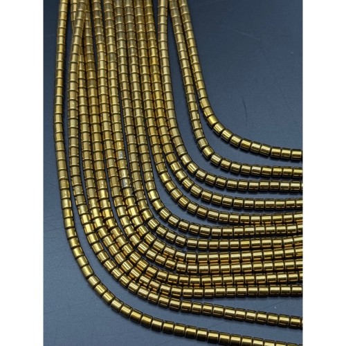 Каменные бусины, Гематит синтетический, цвет золото, трубочки, размер 3х3 мм, нить 40 см
