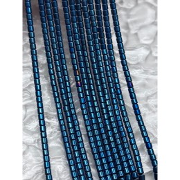 Каменные бусины, Гематит синтетический, синий, трубочки, размер 3х3 мм, нить 40 см