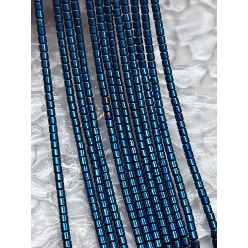 Каменные бусины, Гематит синтетический, синий, трубочки, размер 3х3 мм, нить 40 см