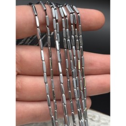 Каменные бусины, Гематит синтетический, трубочки, цвет серебро, размер 8х2 мм, нить 38 см