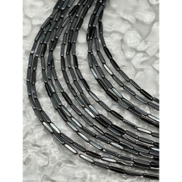 Каменные бусины, Гематит синтетический, трубочки, цвет темное серебро, размер 8х2 мм, нить 38 см