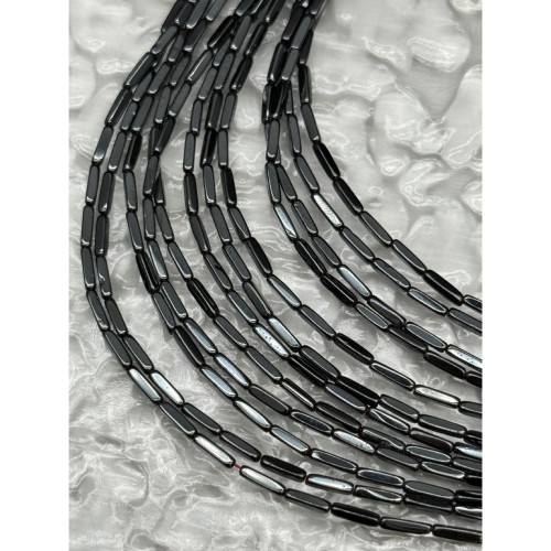 Каменные бусины, Гематит синтетический, трубочки, цвет темное серебро, размер 8х2 мм, нить 38 см