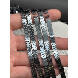 Каменные бусины, Гематит синтетический, стрелка, цвет темное серебро, размер 6х2 мм, нить 40 см