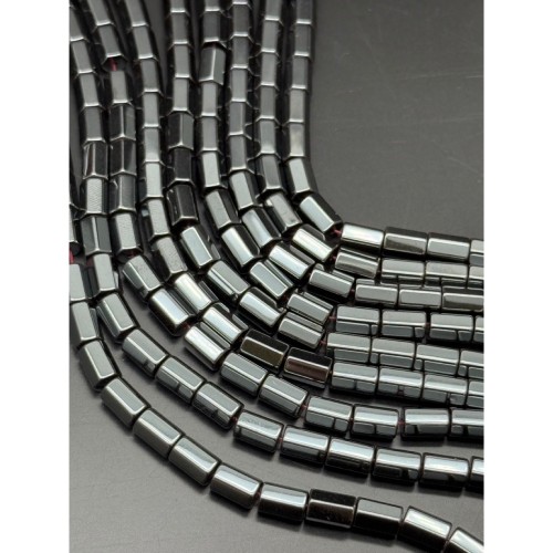 Каменные бусины, Гематит синтетический, трубочки шестиугольные, цвет темное серебро, размер 8х5 мм, нить 40 см