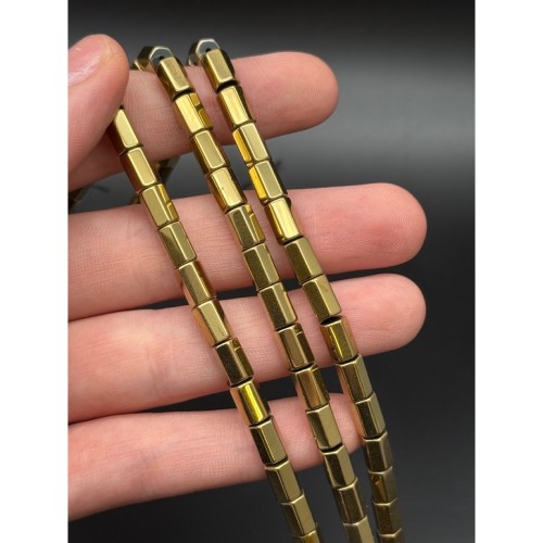 Каменные бусины, Гематит синтетический, трубочки шестиугольные, цвет золото, размер 8х5 мм, нить 40 см