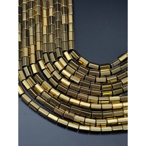 Каменные бусины, Гематит синтетический, трубочки шестиугольные, цвет золото, размер 8х5 мм, нить 40 см