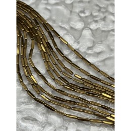 Каменные бусины, Гематит синтетический, трубочки, цвет золото, размер 8х2 мм, нить 38 см