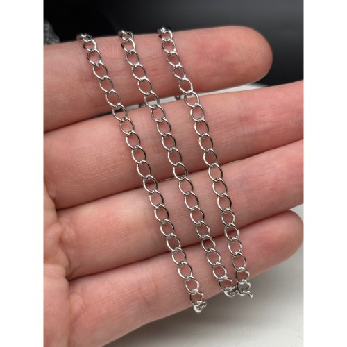 Цепь, №101, модель SS 925, родированное, размер звена 5х3,5 мм, цена за 0,5 метра