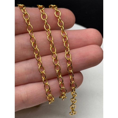 Цепь, №201, модель SS 925, с позолотой, размер звена 5х3,5 мм, цена за 0,5 метра