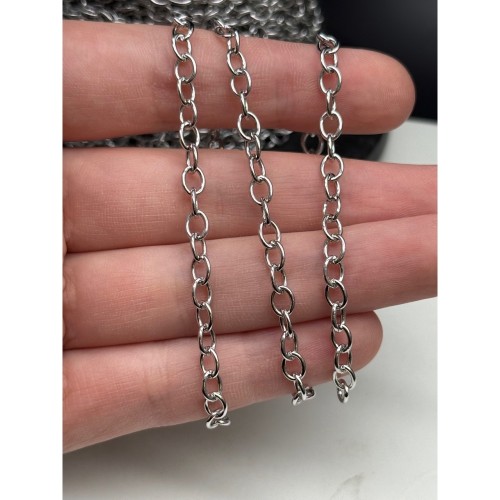 Цепь, №103, модель SS 925, родированное, размер звена 5,5х4,3 мм, цена за 0,5 метра