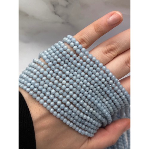 Каменные бусины, Ангелит, ангидрит природный, шарик гладкий, 4 мм, длина нити 38 см