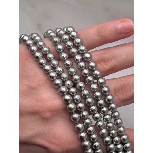 Жемчуг Майорка, искусственный, серебристый, фактурный, шарик гладкий, 6 мм, длина нити 38 см