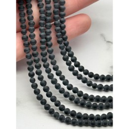 Каменные бусины, Агат, чёрный, матовый, шарик гладкий, 4 мм, длина нити 38 см