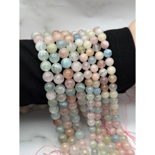 Каменные бусины, Берилловый Микс, люкс, шарик гладкий, 10 мм, длина нити 19 см